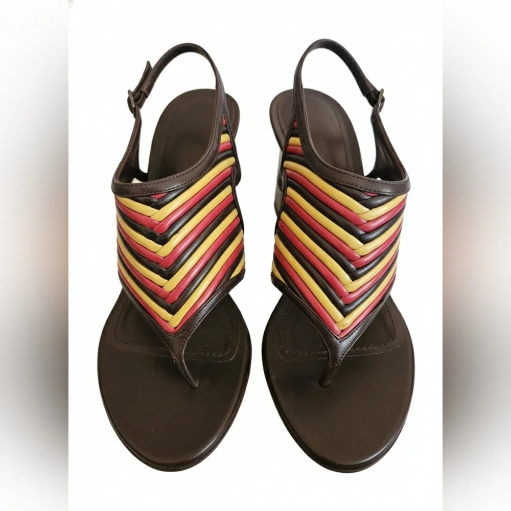 Bottega Veneta Brown Leather Woven Heel Thong Sandals